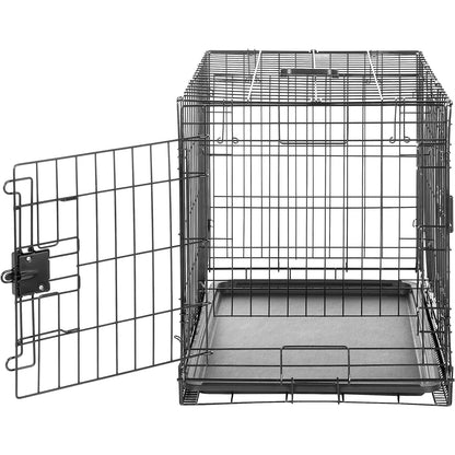 Amazon - Basics Foldable Metal Dog Crate, Double Door, 30 Inch, Black