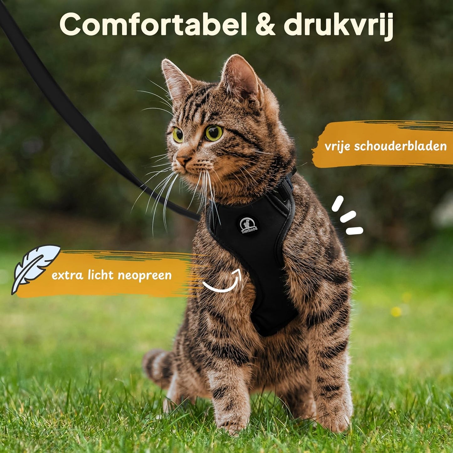 Tierhood - Cat Harness With Leash, Escape-Proof (S, Black)