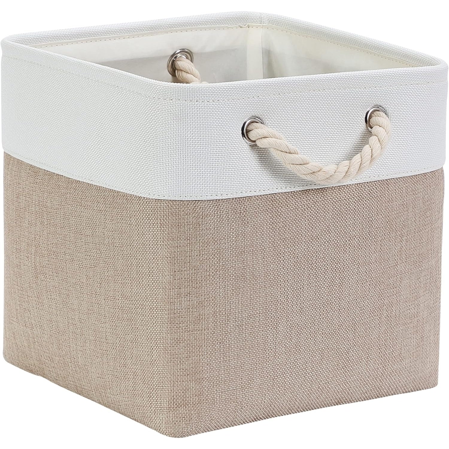 Mangata - Cube Storage Boxes 30x30x30cm, Fabric Basket, Light Khaki White