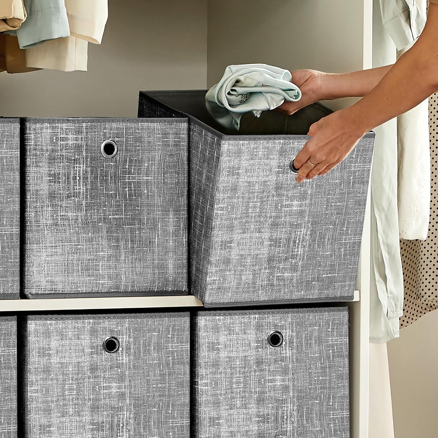 Songmics - 6-Piece Fabric Storage Box Set with Handles, 30x30x30 cm, Gray