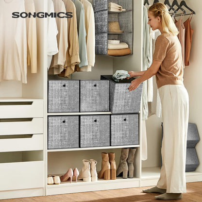 Songmics - 6-Piece Fabric Storage Box Set with Handles, 30x30x30 cm, Gray