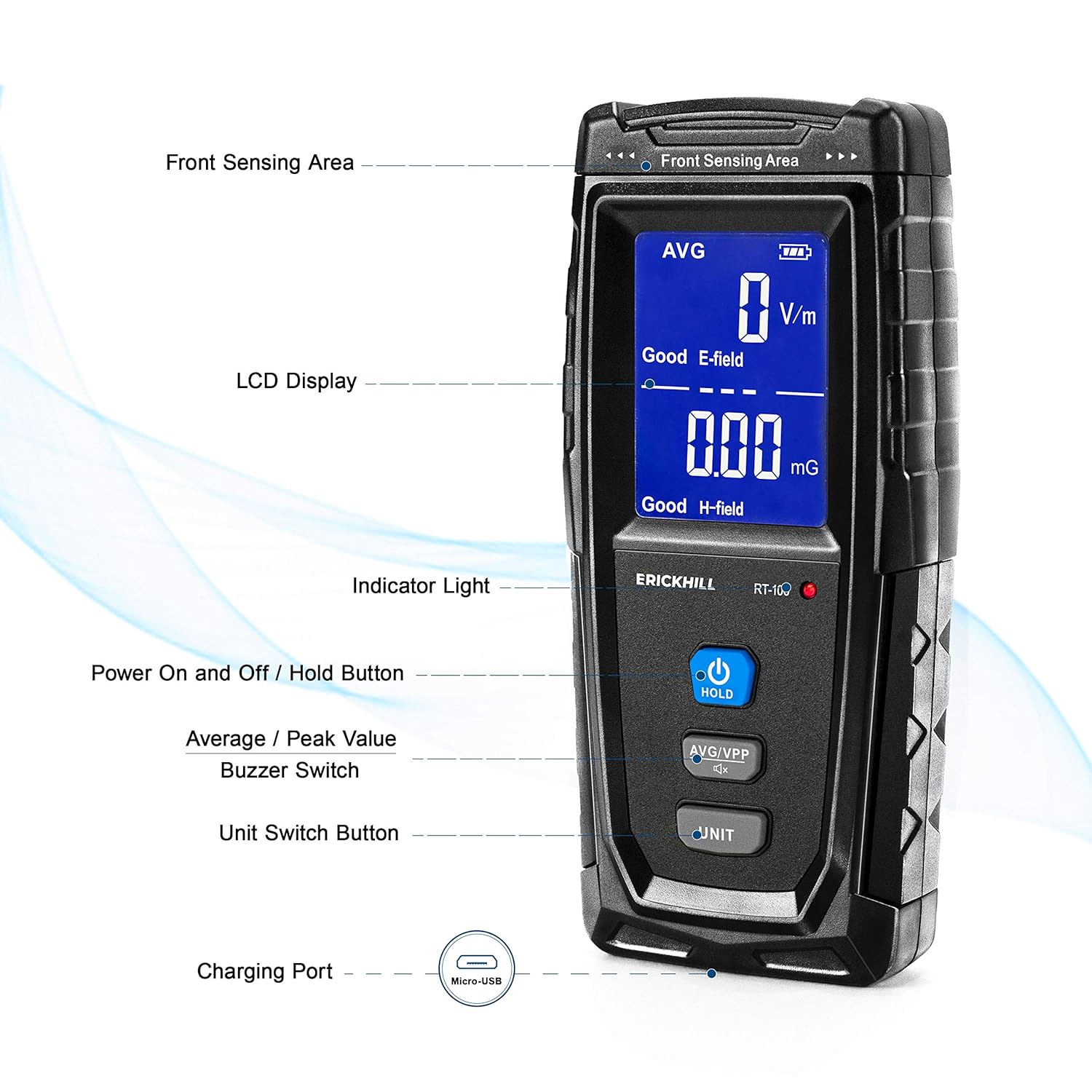 Erickhill - Rechargeable Digital EMF Meter for Home, Office, and Ghost Hunting