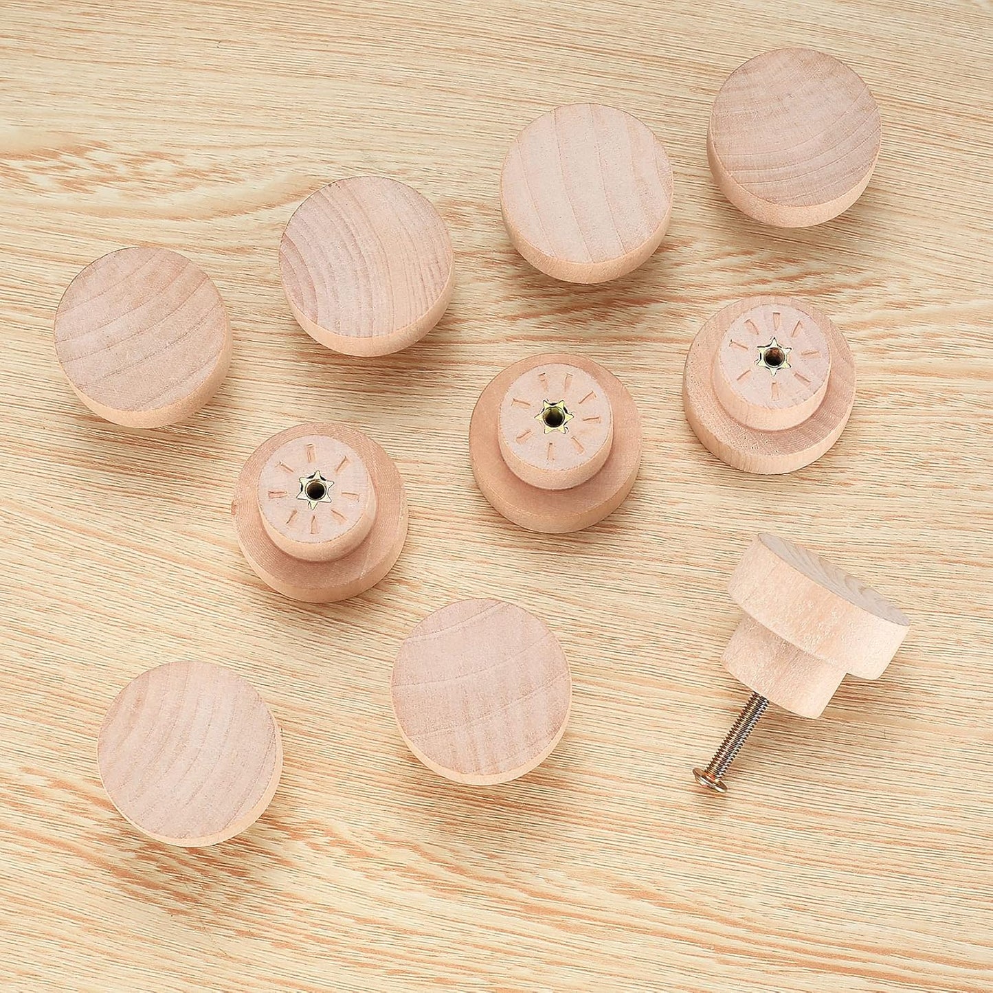 Heozhuyi - Pack Of 20 Wooden Furniture Knobs With Screws - 35 Mm