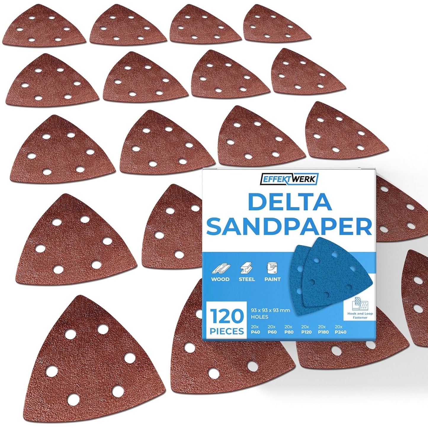 Effektwerk - Delta Sandpapers (120 Pk, 6 Holes) - 93Mm Triangular Pads