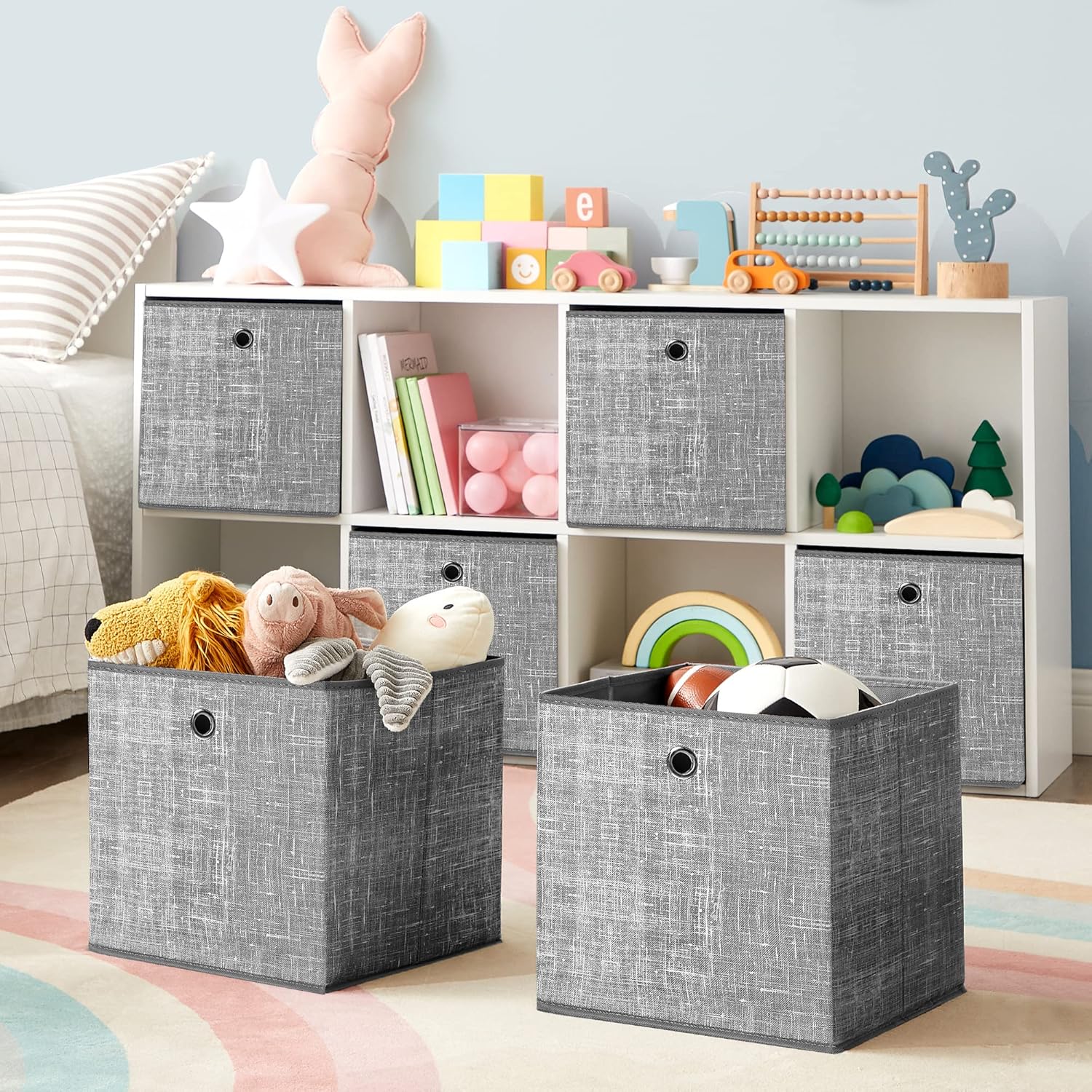 Songmics - 6-Piece Fabric Storage Box Set with Handles, 30x30x30 cm, Gray