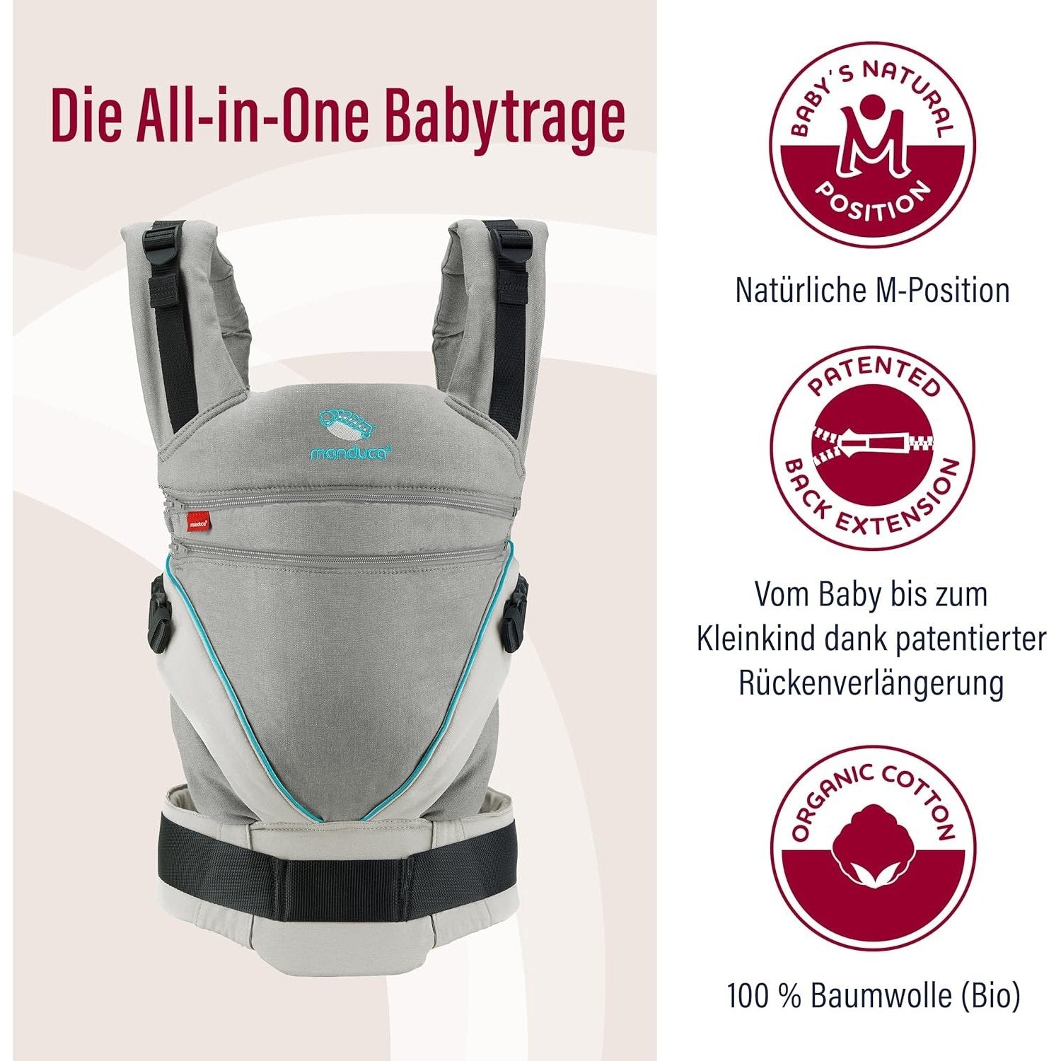 Wickelkinder Gmbh - Manduca Xt Organic Baby Carrier Grey Ocean