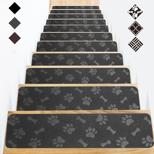 Goylser - Non-Slip Self-Adhesive Stair Mats, Black, 76x20 Cm, Pack Of 15