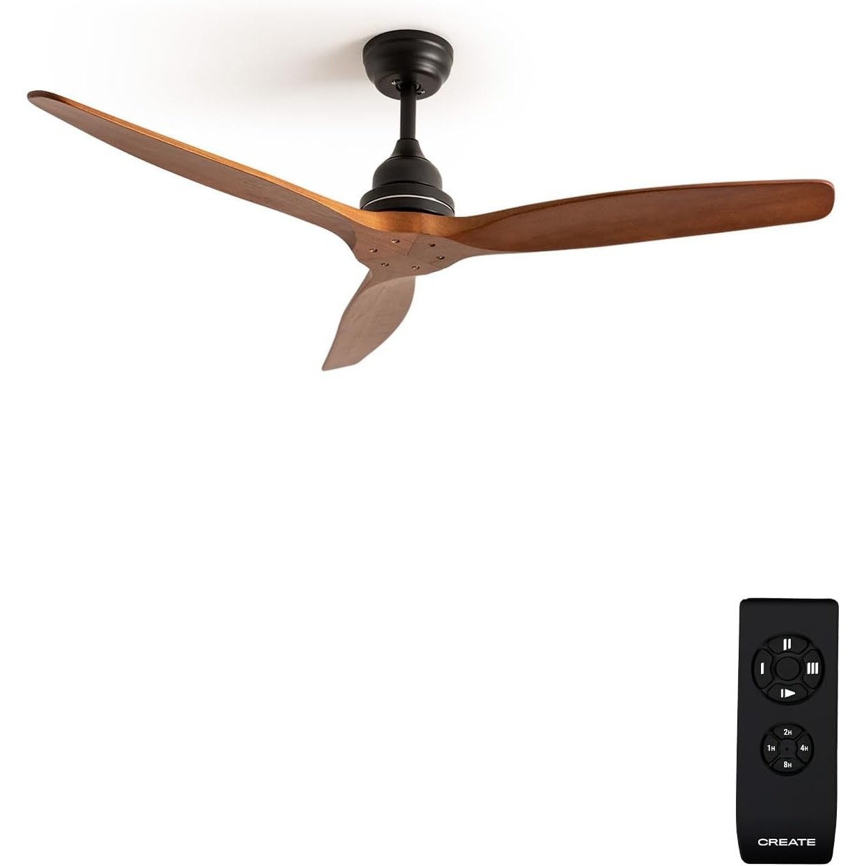 Create - Windwood / Black Ac Motor Ceiling Fan With Dark Wood Blades / Quiet