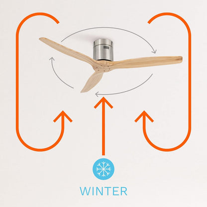 Create - Windcalm Ceiling Fan With Remote Control / Niquel And Natural Wood / Silent Summer-winter Function