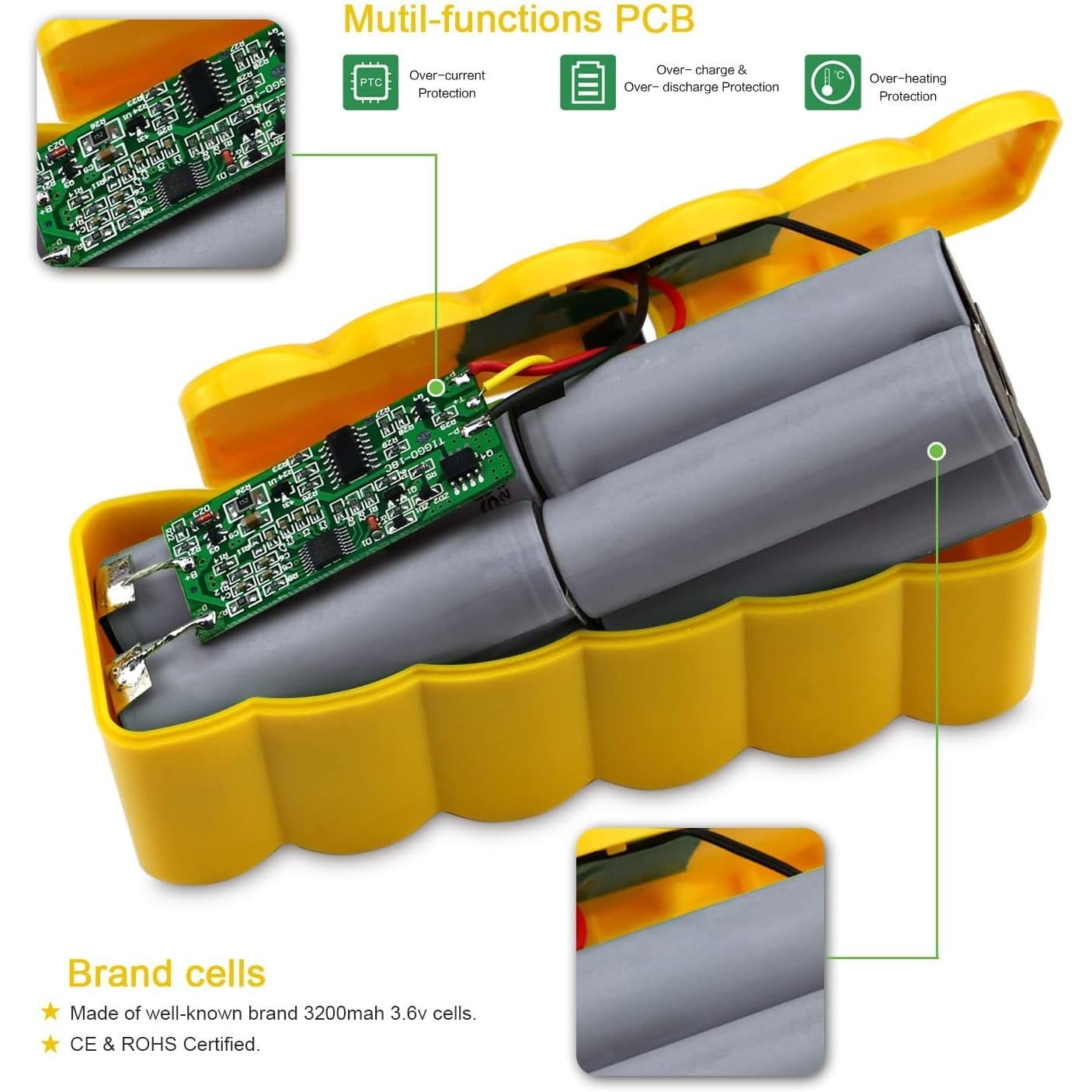 Melasta - 14.8V / 6400mah Li-ion Battery Fit For Roomba Robotic